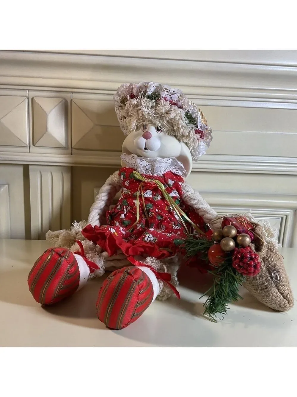 Vintage Christmas Ceramic Doll Holiday Decor Collectible